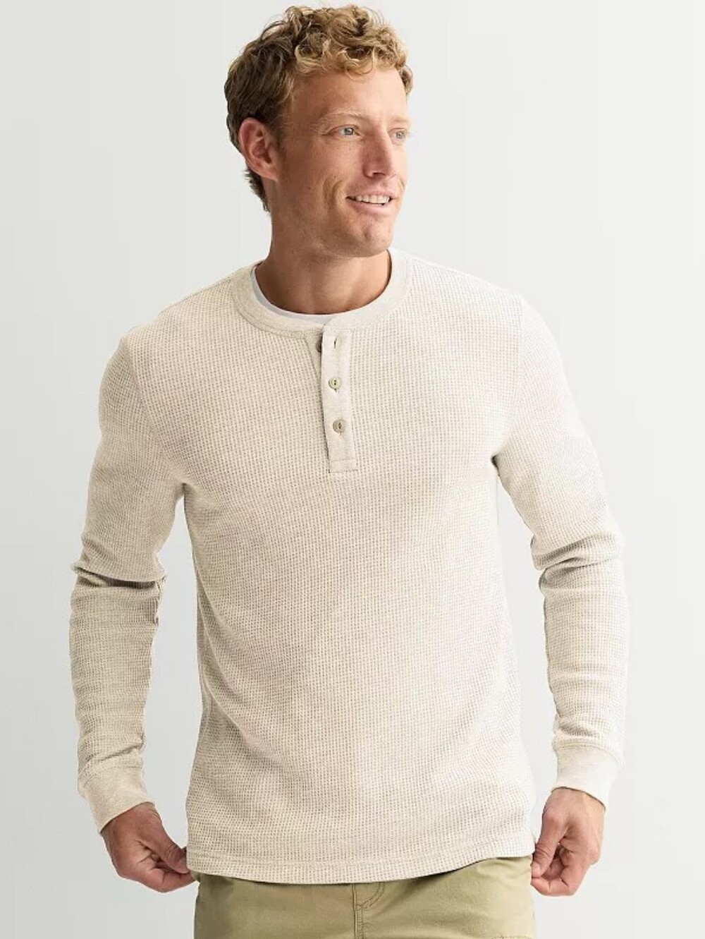 Mens Long Sleeve Waffle Henley Tee - Size 2XL Ivory 🆕 Sonoma 🔥